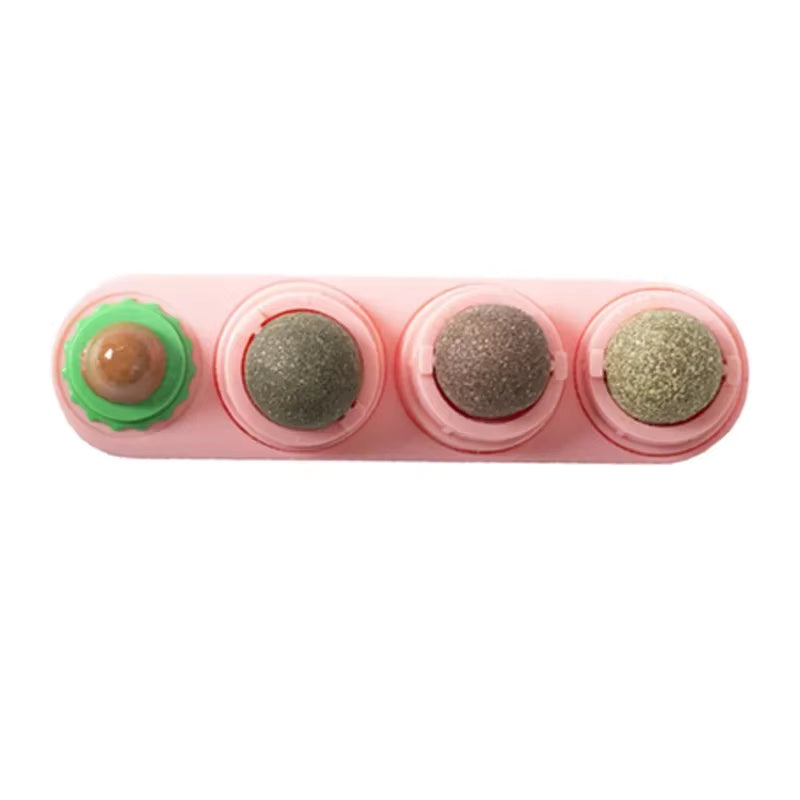 4 in 1 Rotating Catnip Silver Vine Ball Teeth Cleaning Acne Prevention Digestive Health Wall Stick on Toy Edible Safe Material