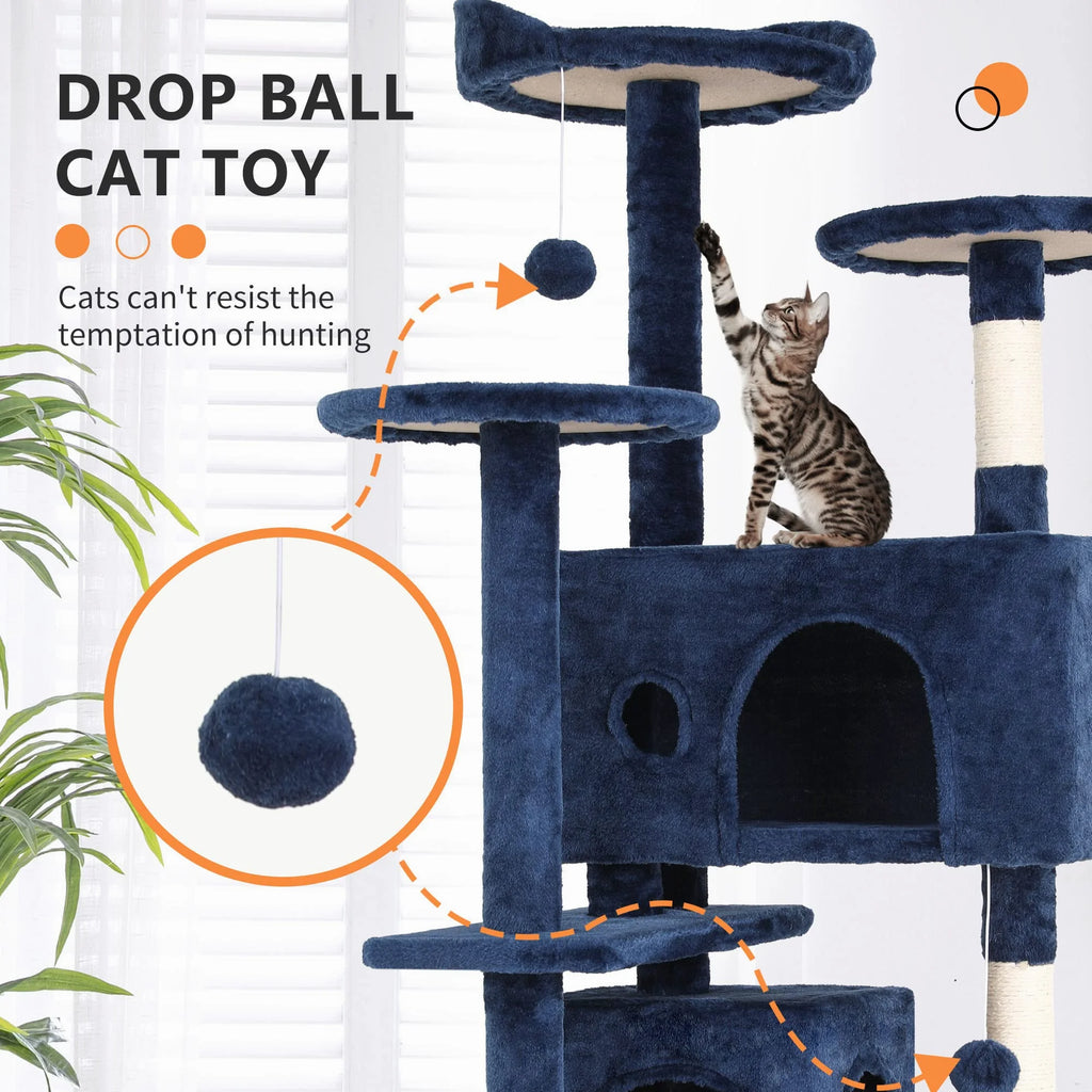 54 Inch Cat Trees and Towers for Indoor Cats, Cat Condo Scratching Post for Adult Cats, Multi-Level Cat Towers for Small Cats, Navy Blue