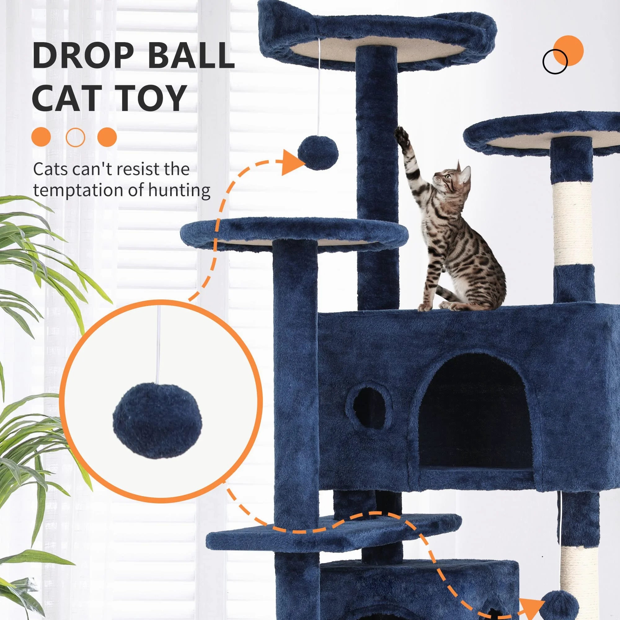 54 Inch Cat Trees and Towers for Indoor Cats, Cat Condo Scratching Post for Adult Cats, Multi-Level Cat Towers for Small Cats, Navy Blue