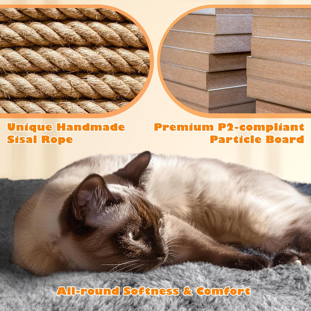 62.5Inches Cat Tree Cat Tower Cat Condo with Platform & Hammock, Scratching Posts for Kittens Pet Play House with Plush Perch for Indoor Activity Relaxing, Light Gray